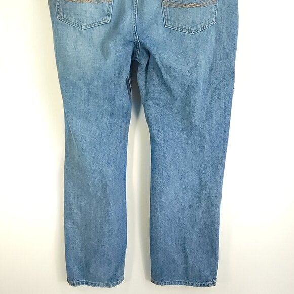 Ariat Jeans Men's 38x32 Blue Fade Denim Relaxed Boot Distressed Destroyed - Picture 6 of 12